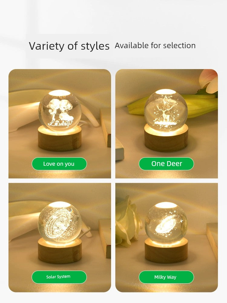 Small Night Lamp Romantic Luminous Crystal Ball Starry Bedroom Bedside Lamp Ins Girls' Gifts Decorative Table Lamp Ambience Light